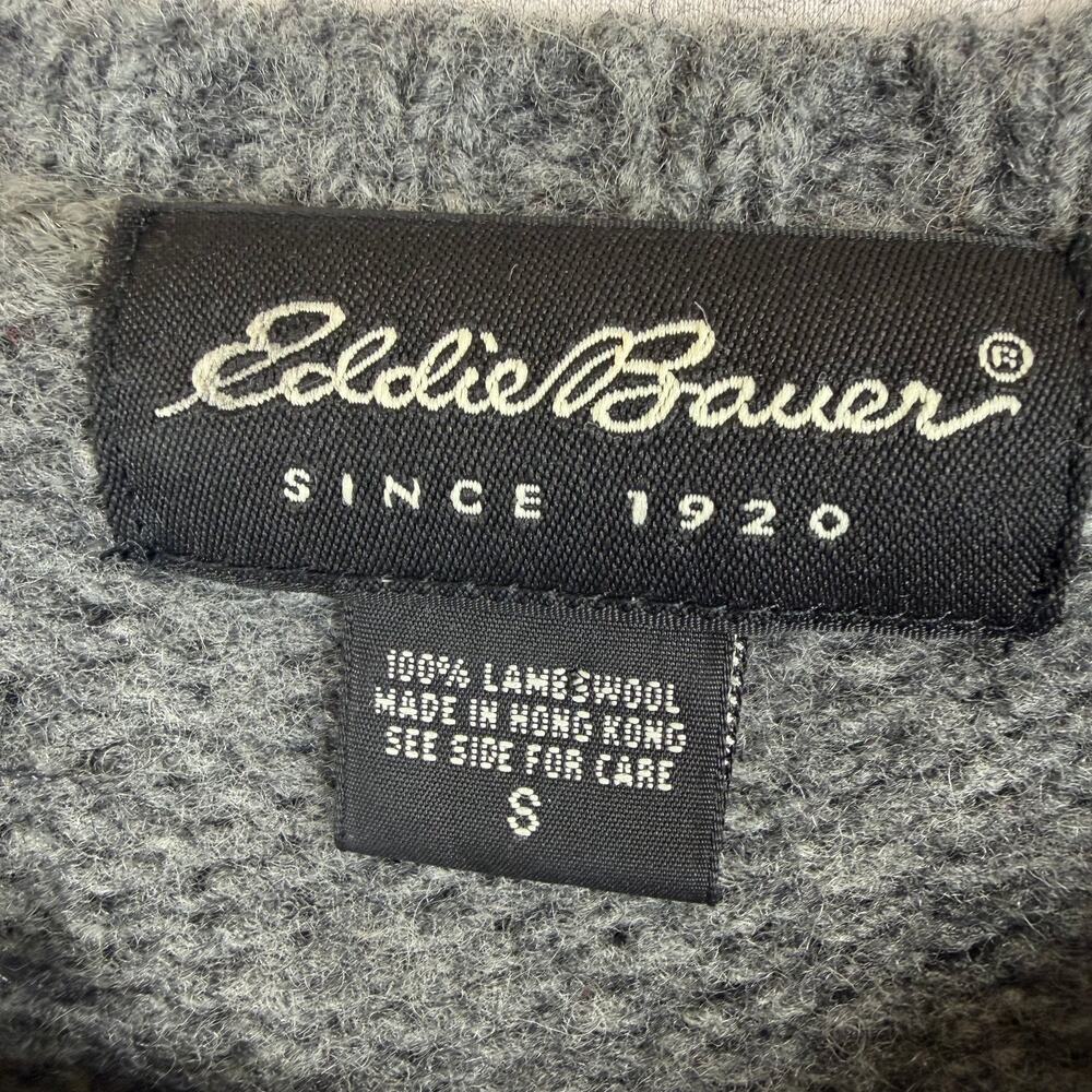 Vintage Eddie Bauer 100% Lambswool Sweater Small S Black Gray Fair Isle Crewneck - Picture 4 of 4